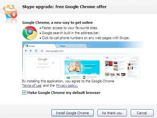Skype upgrade: free Google Chrome offer